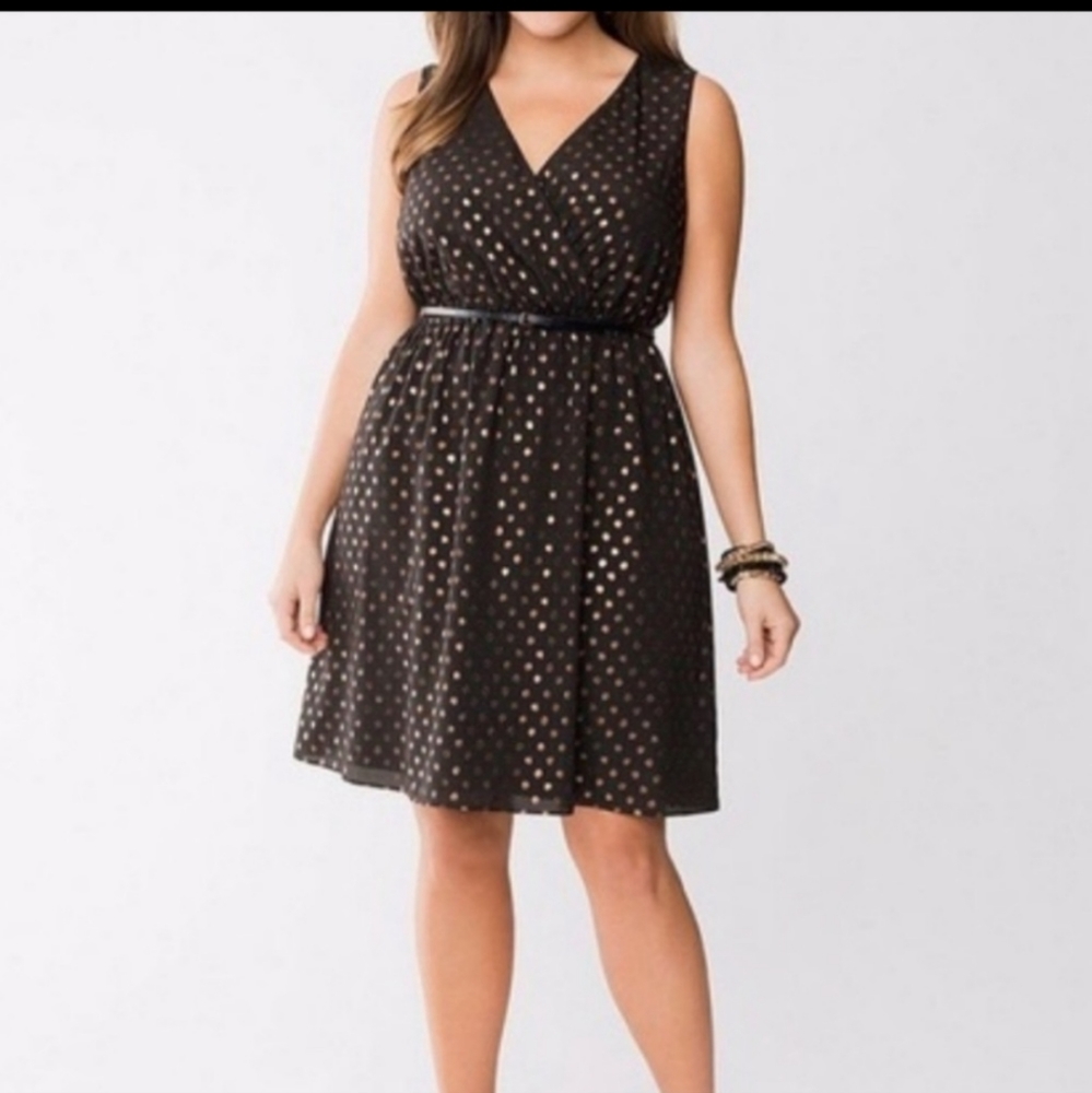 NWT Lane Bryant Black w Copper Dot Vneck Sleeveless Sheath Dress Plus size 18/20